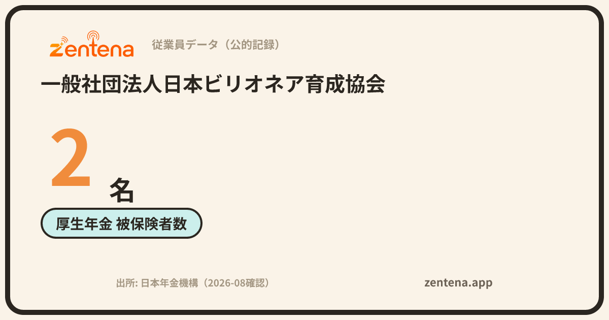 一般社団法人日本ビリオネア育成協会の従業員データカード