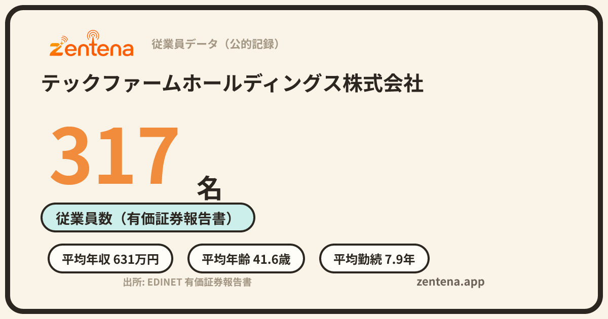 テックファームホールディングス株式会社の従業員データカード