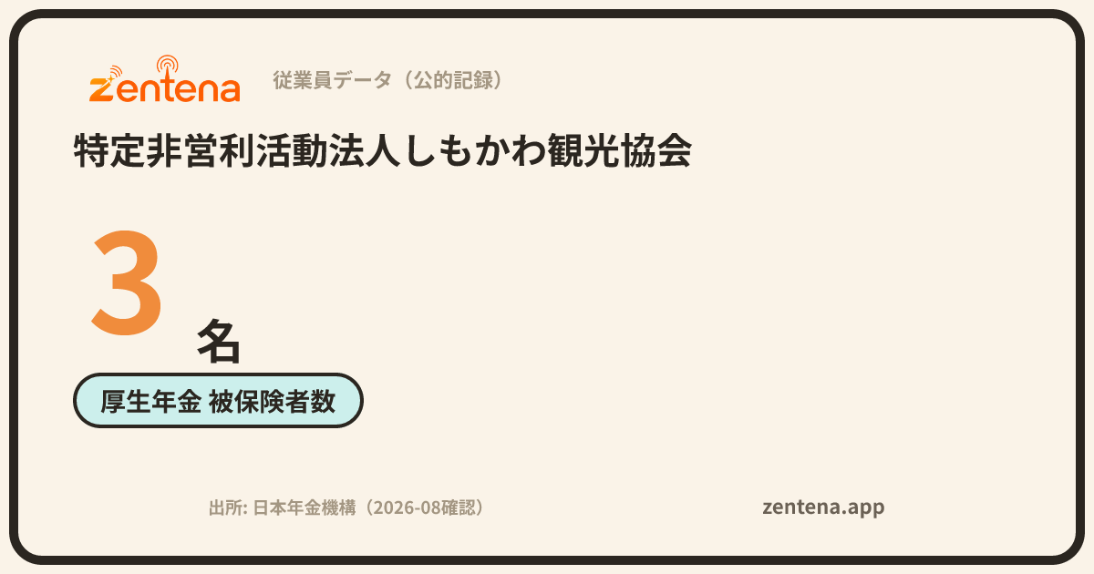 特定非営利活動法人しもかわ観光協会の従業員データカード