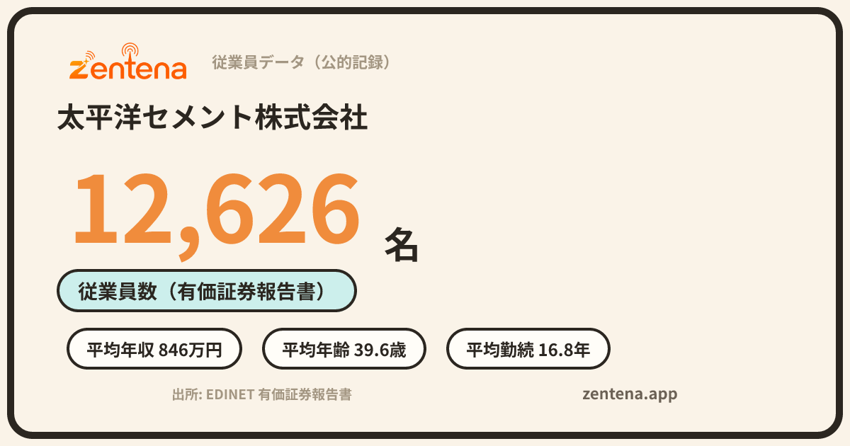 太平洋セメント株式会社の従業員データカード