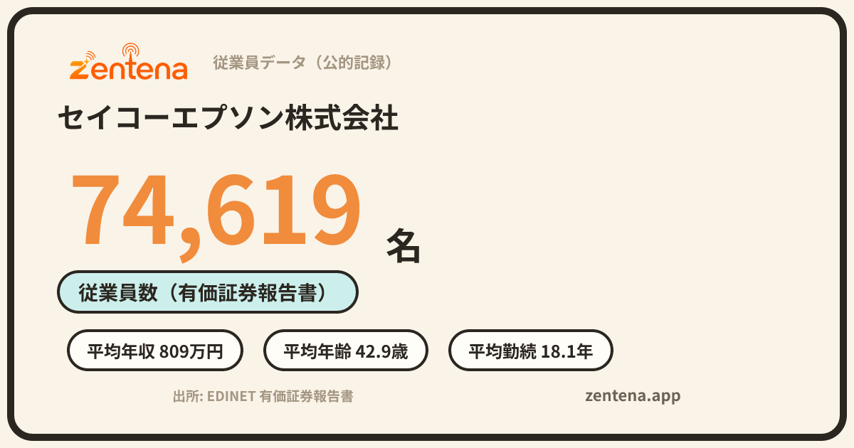 セイコーエプソン株式会社の従業員データカード