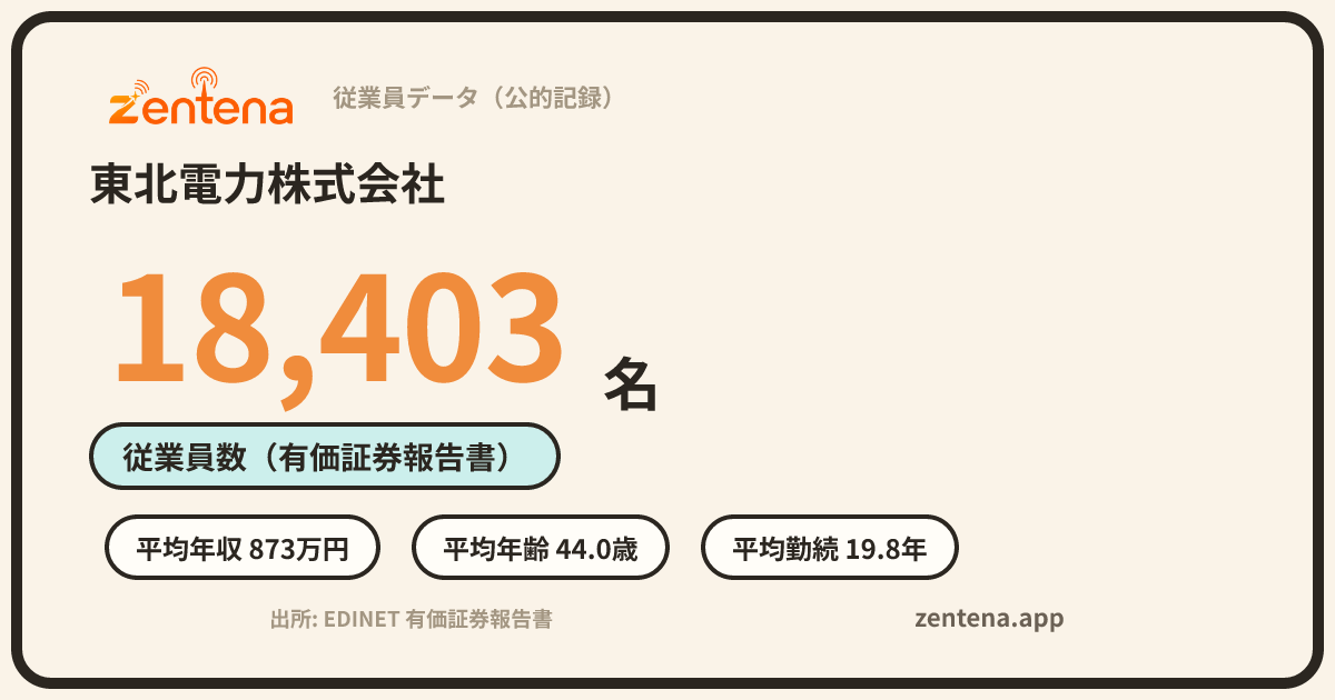 東北電力株式会社の従業員データカード