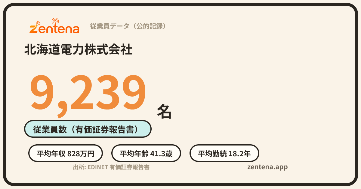 北海道電力株式会社の従業員データカード