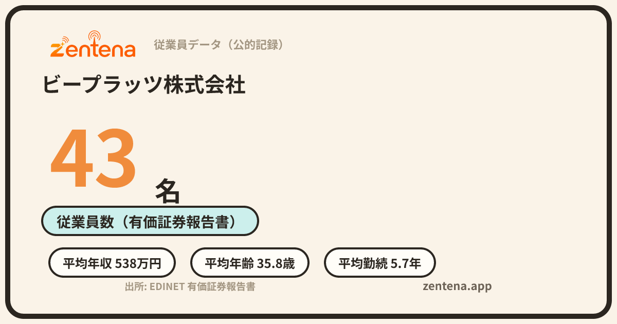 ビープラッツ株式会社の従業員データカード