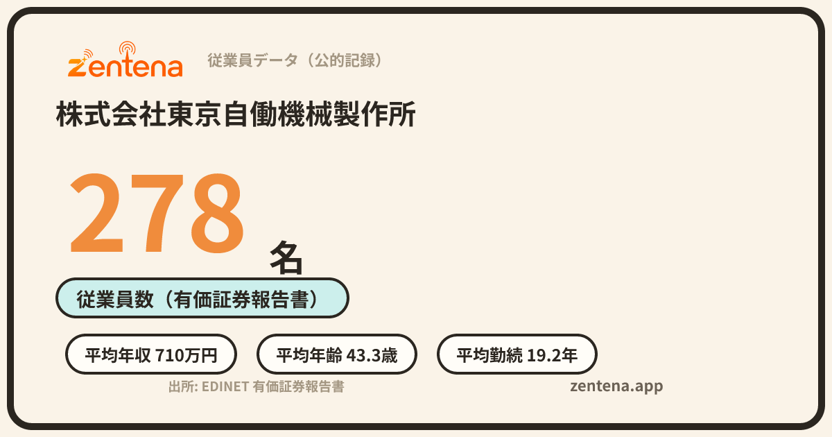 株式会社東京自働機械製作所の従業員データカード