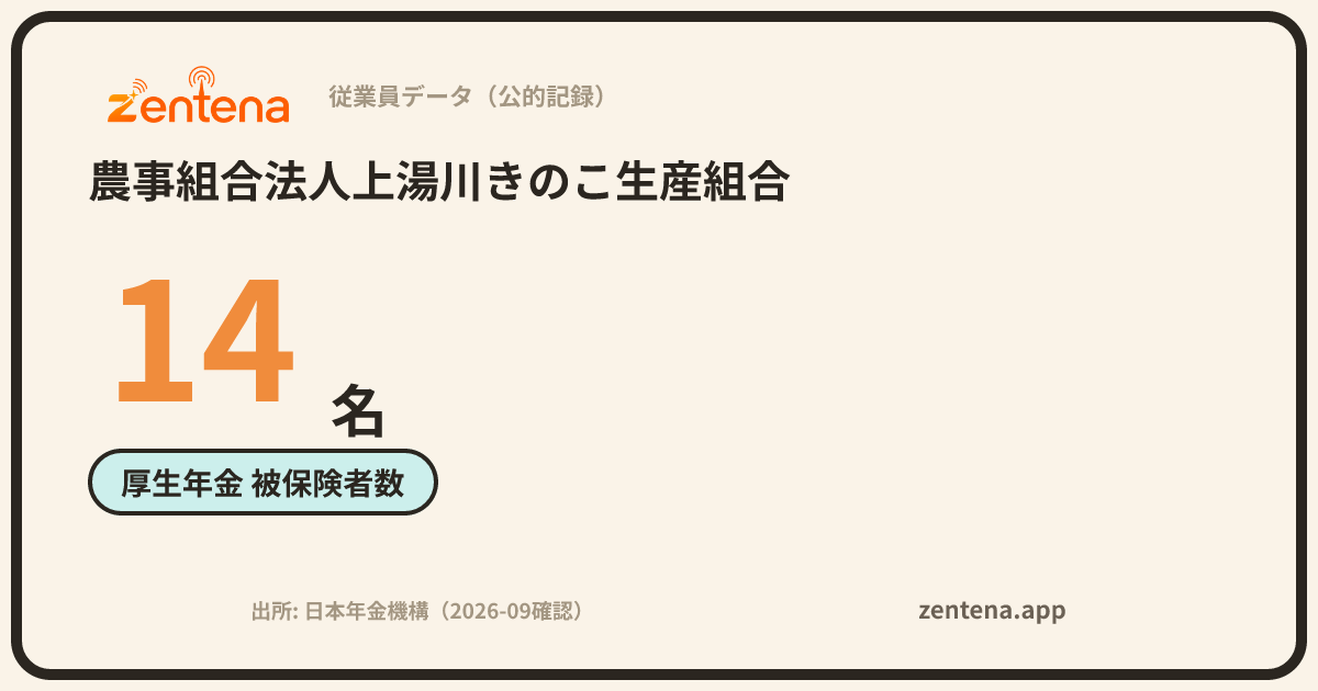 農事組合法人上湯川きのこ生産組合の従業員データカード
